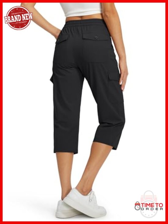 Pants - Women's Cargo Capri Pants Quick Dry Water Resistant UPF 50+ 6 Pockets Stretch